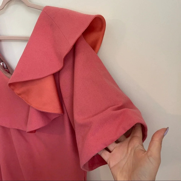 Paper London Pink Wool One Shoulder Ruffle Dress size 14 - Picture 4 of 8